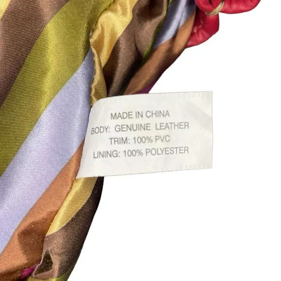 Tignanello Red Leather Hobo Bag With Striped Satin Interior Shoulder Purse - Picture 9 of 16